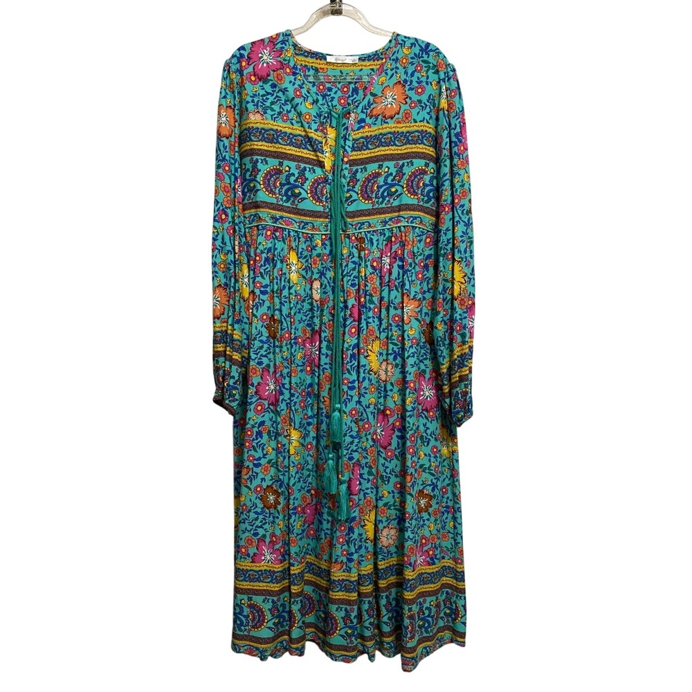 Women's Whimsical Floral Tunic Dress M Boho Hippie Dopamine Multicolor